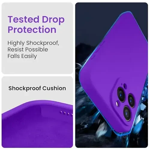 FireNova Designed for iPhone 15 Pro Max Case, Silicone Upgraded [Camera Protection] Phone Case with [2 Screen Protectors], Soft Anti-Scratch Microfiber Lining Inside, 6.7 inch, Neon Purple - 4
