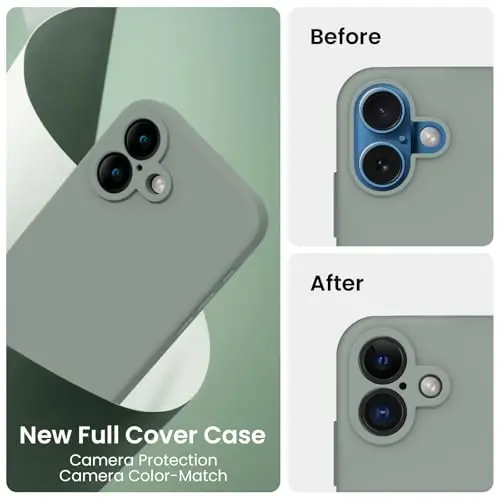 FireNova Designed for iPhone 16 Case, Silicone Upgraded [Camera Protection] Phone Case with [2 Screen Protectors], Soft Anti-Scratch Microfiber Lining Inside, 6.1 inch, Calke Green - FIRENOVA (1)