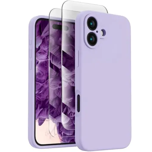 FireNova Designed for iPhone 16 Case, Silicone Upgraded [Camera Protection] Phone Case with [2 Screen Protectors], Soft Anti-Scratch Microfiber Lining Inside, 6.1 inch, Clove Purple 