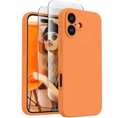 FireNova Designed for iPhone 16 Case, Silicone Upgraded [Camera Protection] Phone Case with [2 Screen Protectors], Soft Anti-Scratch Microfiber Lining Inside, 6.1 inch, Kumquat - 1