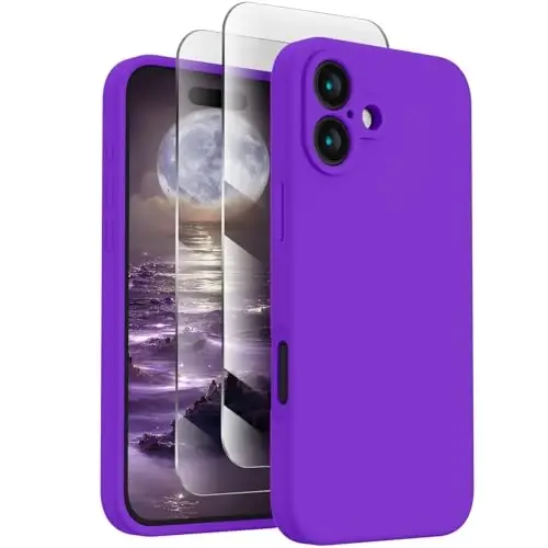 FireNova Designed for iPhone 16 Case, Silicone Upgraded [Camera Protection] Phone Case with [2 Screen Protectors], Soft Anti-Scratch Microfiber Lining Inside, 6.1 inch, Neon Purple - FIRENOVA