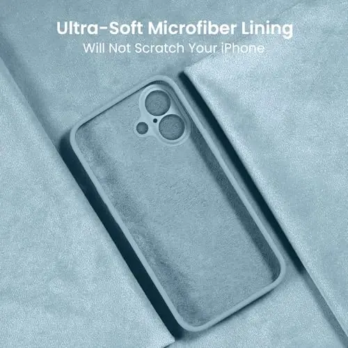 FireNova Designed for iPhone 16 Case, Silicone Upgraded [Camera Protection] Phone Case with [2 Screen Protectors], Soft Anti-Scratch Microfiber Lining Inside, 6.1 inch, Sky Blue - 5