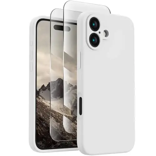FireNova Designed for iPhone 16 Case, Silicone Upgraded [Camera Protection] Phone Case with [2 Screen Protectors], Soft Anti-Scratch Microfiber Lining Inside, 6.1 inch, White 