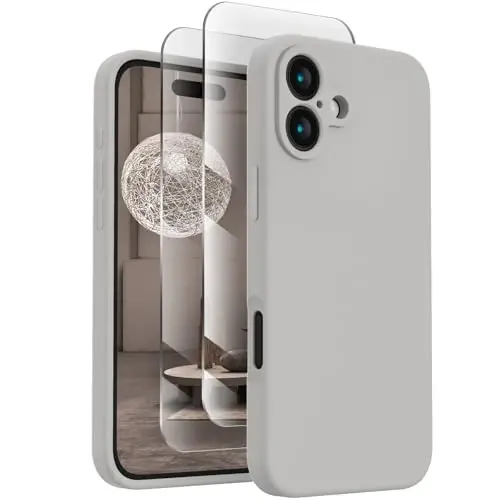 FireNova Designed for iPhone 16 Plus Case, Silicone Upgraded [Camera Protection] Case, Soft Anti-Scratch Microfiber Lining Inside, 6.7 inch, Natural Titanium 