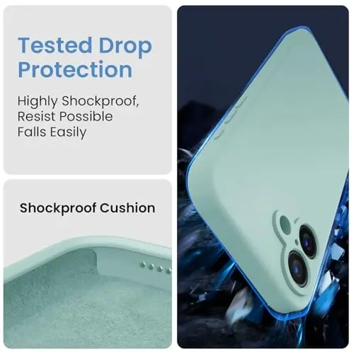 FireNova Designed for iPhone 16 Plus Case, Silicone Upgraded [Camera Protection] Case with [2 Screen Protectors], Soft Anti-Scratch Microfiber Lining Inside, 6.7 inch, Mint Green - 4