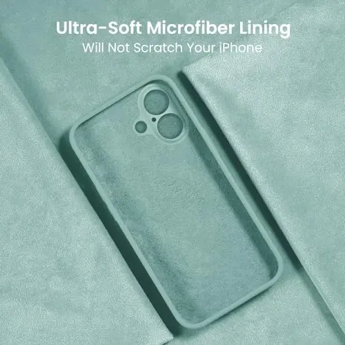 FireNova Designed for iPhone 16 Plus Case, Silicone Upgraded [Camera Protection] Case with [2 Screen Protectors], Soft Anti-Scratch Microfiber Lining Inside, 6.7 inch, Mint Green - 5