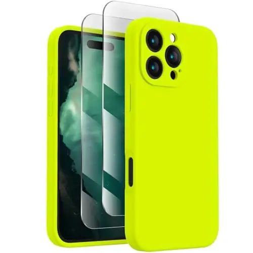 FireNova Designed for iPhone 16 Pro Max Case, Silicone Upgraded [Camera Protection] Phone Case, Soft Anti-Scratch Microfiber Lining Inside, 2024, Fluorescent Green 