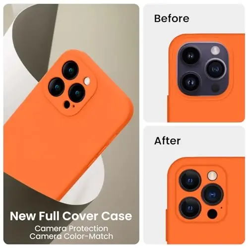 FireNova для iPhone 14 Pro, силиконовый чехол с улучшенной защитой камеры, 2 защитные пленки, мягкая подкладка из микрофибры, 6.1 дюйма, неоновый оранжевый - 3