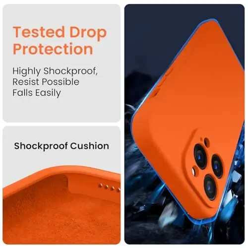 FireNova для iPhone 14 Pro, силиконовый чехол с улучшенной защитой камеры, 2 защитные пленки, мягкая подкладка из микрофибры, 6.1 дюйма, неоновый оранжевый - 4