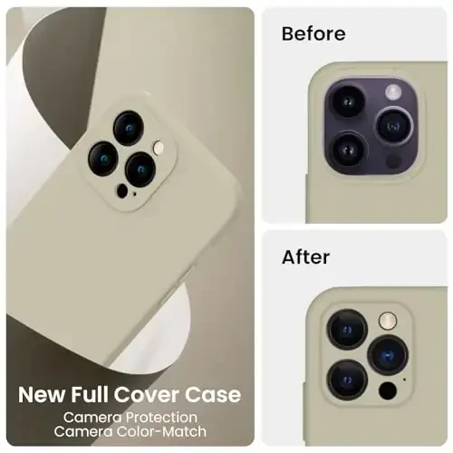 FireNova для iPhone 14 Pro, силиконовый чехол с защитой камеры + 2 защитные пленки, мягкая подкладка из микрофибры, 6.1 дюйма, хаки - 3