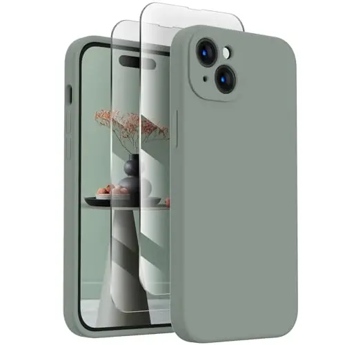 FireNova для iPhone 15 Чехол, силиконовый улучшенный [защита камеры] Чехол для телефона с [2 защитными пленками], Мягкая антицарапная микрофибра изнутри, 6,1 дюйма, Кале Грин - 1