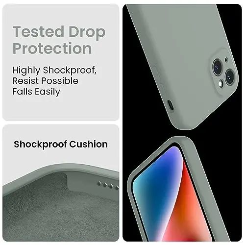 FireNova для iPhone 15 Чехол, силиконовый улучшенный [защита камеры] Чехол для телефона с [2 защитными пленками], Мягкая антицарапная микрофибра изнутри, 6,1 дюйма, Кале Грин - 5