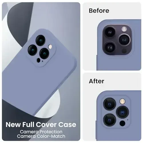 FireNova for iPhone 14 Pro Case, Silicone Upgraded [Camera Protection] Phone Case with [2 Screen Protectors], Soft Anti-Scratch Microfiber Lining Inside, 6.1 inch, Lavender Gray - 3