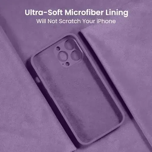FireNova for iPhone 14 Pro Case, Silicone Upgraded [Camera Protection] Phone Case with [2 Screen Protectors], Soft Anti-Scratch Microfiber Lining Inside, 6.1 inch, Light Purple - 5