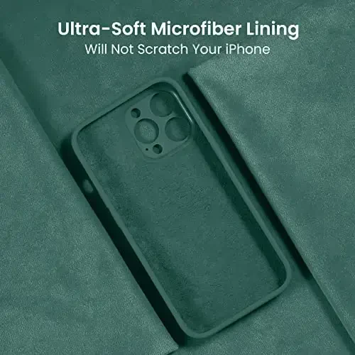 FireNova for iPhone 14 Pro Case, Silicone Upgraded [Camera Protection] Phone Case with [2 Screen Protectors], Soft Anti-Scratch Microfiber Lining Inside, 6.1 inch, Midnight Green - 5