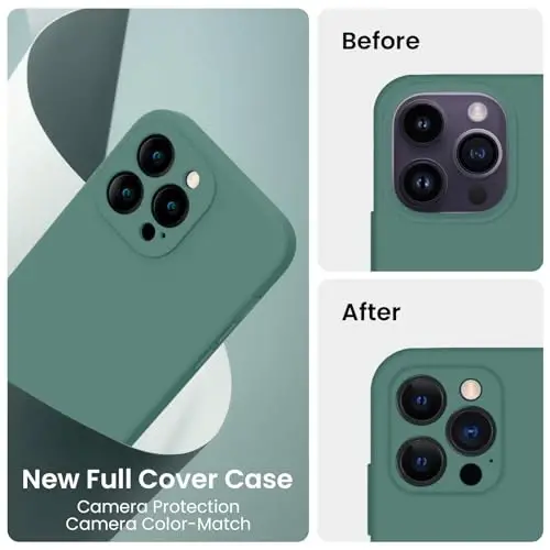 FireNova for iPhone 14 Pro Case, Silicone Upgraded [Camera Protection] Phone Case with [2 Screen Protectors], Soft Anti-Scratch Microfiber Lining Inside, 6.1 inch, Midnight Green - 4