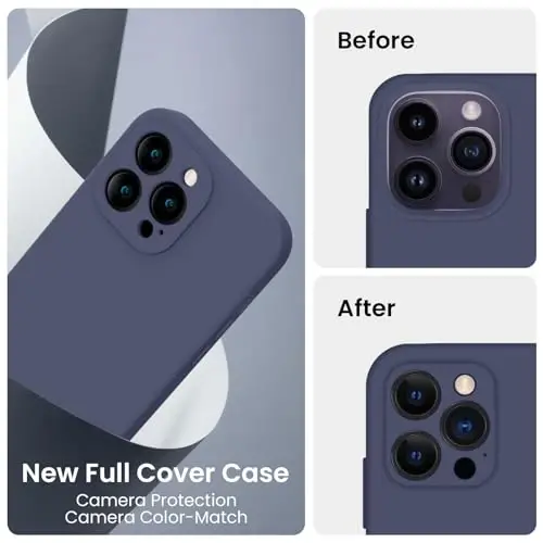FireNova for iPhone 14 Pro Case, Silicone Upgraded [Camera Protection] Phone Case with [2 Screen Protectors], Soft Anti-Scratch Microfiber Lining Inside, 6.1 inch, Navy Blue - 3