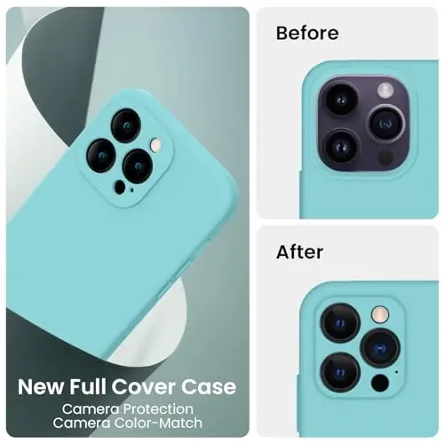 FireNova for iPhone 14 Pro Case, Silicone Upgraded [Camera Protection] Phone Case with [2 Screen Protectors], Soft Anti-Scratch Microfiber Lining Inside, 6.1 inch, Sea Blue - 3