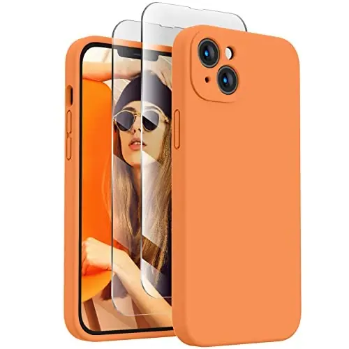 FireNova Designed for iPhone 13 Case, Silicone Upgraded [Camera Protection] Phone Case with [2 Screen Protectors], Soft Anti-Scratch Microfiber Lining Inside, 6.1 inch, Kumquat - 1