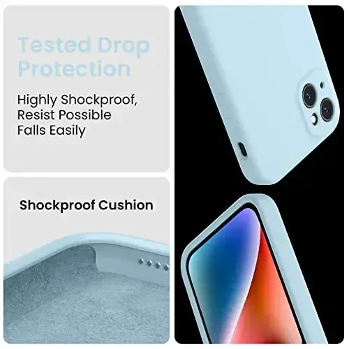FireNova Designed for iPhone 13 Case, Silicone Upgraded [Camera Protection] Phone Case with [2 Screen Protectors], Soft Anti-Scratch Microfiber Lining Inside, 6.1 inch, Sky Blue - 4