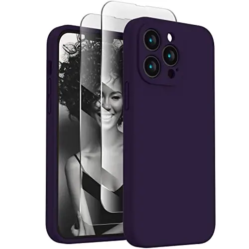 FireNova iPhone 13 Pro Max uchun чехол, Silikon [Kamera himoyasi] Telefon чехоли [2 ekran himoyachisi] bilan, Yumshoq chizishga qarshi mikrofiber astar ichida, 6,7 dyuym, binafsha 