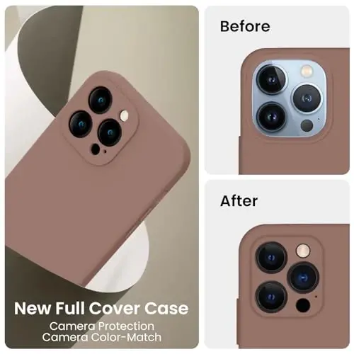 FireNova iPhone 13 Pro Max uchun g'ilof, silikon [Kamera himoyasi] Telefon g'ilofi [2 ekran himoyachisi] bilan, ichida yumshoq tirnalishga qarshi mikrofiber astar, 6,7 dyuym, och jigarrang - 3