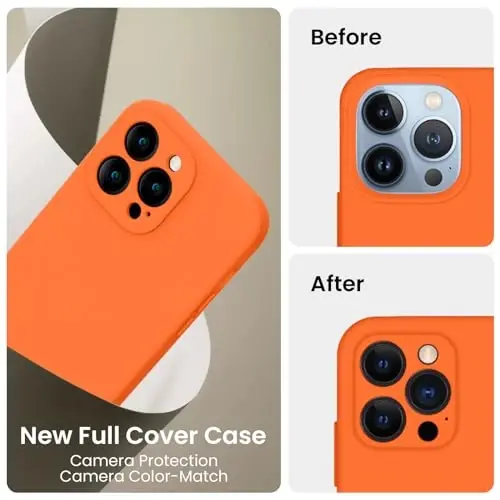 FireNova iPhone 13 Pro Max uchun g‘ilof, silikon [Kamera himoyasi] telefon g‘ilofi [2 ekran himoyachisi] bilan, ichki qismi yumshoq tirnalishga qarshi mikrofiber astarli, 6,7 dyuym, neon to‘q sariq yangi - 3