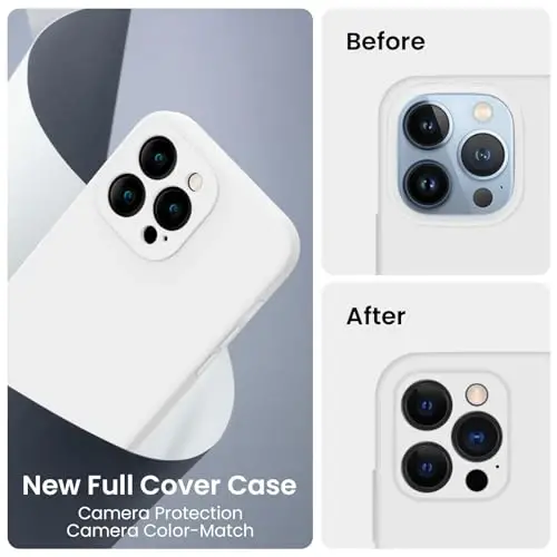 FireNova iPhone 13 Pro Max uchun moʻljallangan gʻilof, silikon [Kamera himoyasi] bilan telefon gʻilofi [2 ekran himoyachisi], ichki qismi yumshoq tirnalishga qarshi mikrofiber qoplamali, 6,7 dyuym, oq - 3