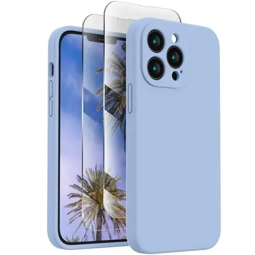 FireNova iPhone 13 Pro Max uchun moʻljallangan gʻilof, silikon [Kamera himoyasi] telefon gʻilofi [2 ekran himoyachisi] bilan, ichida yumshoq tirnalishga qarshi mikrofiber astar, 6,7 dyuym, och koʻk 