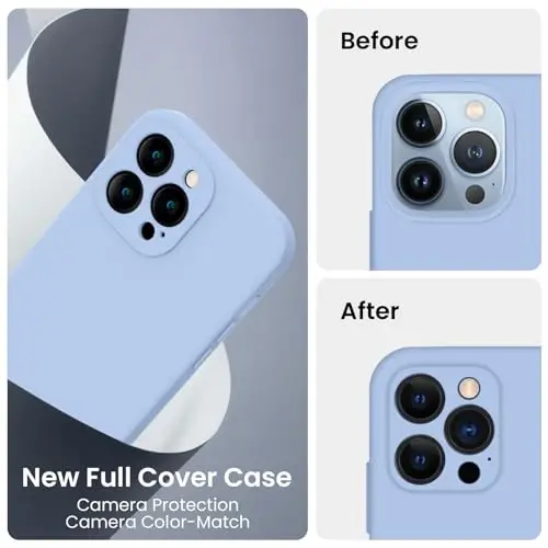 FireNova iPhone 13 Pro Max uchun moʻljallangan gʻilof, silikon [Kamera himoyasi] telefon gʻilofi [2 ekran himoyachisi] bilan, ichida yumshoq tirnalishga qarshi mikrofiber astar, 6,7 dyuym, och koʻk - 3