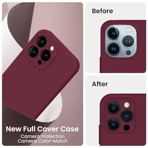 FireNova iPhone 13 Pro Max uchun mo'ljallangan g'ilof, silikon [Kamera himoyasi] Telefon g'ilofi [2 ekran himoyachisi] bilan, ichki qismi yumshoq tirnalishga qarshi mikrofiber astar, 6,7 dyuym, olxo'ri - 3