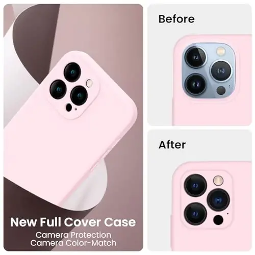 FireNova iPhone 13 Pro Max uchun mo'ljallangan g'ilof, silikon [Kamera himoyasi] telefon g'ilofi [2 ekran himoyachisi] bilan, ichki qismi yumshoq tirnalishga qarshi mikrofiber astarli, 6,7 dyuym, Chalk Pink - 3