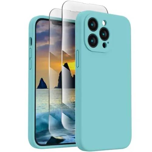 FireNova iPhone 13 Pro Max uchun mo'ljallangan g'ilof, silikon [Kamera himoyasi] Telefon g'ilofi [2 ekran himoyachisi] bilan, ichki qismi yumshoq tirnalishga qarshi mikrofiber astarli, 6,7 dyuym, dengiz ko'ki - FIRENOVA (1)