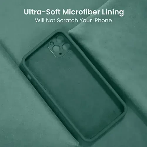 FireNova iPhone 13 Pro Max uchun mo'ljallangan g'ilof, silikon [Kamera himoyasi] telefon g'ilofi [2 ekran himoyachisi] bilan, ichki qismi yumshoq tirnalishga qarshi mikrofiber astarli, 6,7 dyuym, Midnight Green - 5