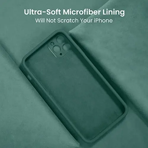 FireNova iPhone 13 Pro Max uchun mo'ljallangan g'ilof, silikon [Kamera himoyasi] telefon g'ilofi [2 ekran himoyachisi] bilan, ichki qismi yumshoq tirnalishga qarshi mikrofiber astarli, 6,7 dyuym, Midnight Green - 5