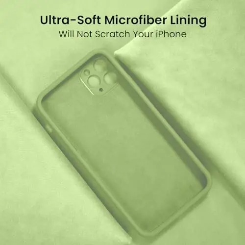 FireNova iPhone 13 Pro Max uchun mo'ljallangan g'ilof, silikon [Kamera himoyasi] telefon g'ilofi [2 ekran himoyachisi] bilan, ichki qismi yumshoq tirnalishga qarshi mikrofiber qoplamali, 6,7 dyuym, choy yashil - 5