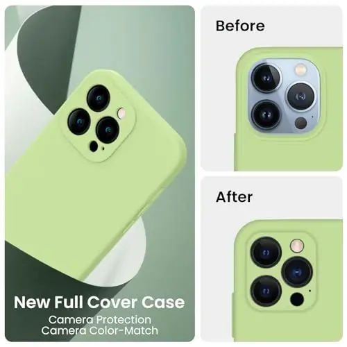 FireNova iPhone 13 Pro Max uchun mo'ljallangan g'ilof, silikon [Kamera himoyasi] telefon g'ilofi [2 ekran himoyachisi] bilan, ichki qismi yumshoq tirnalishga qarshi mikrofiber qoplamali, 6,7 dyuym, choy yashil - 3