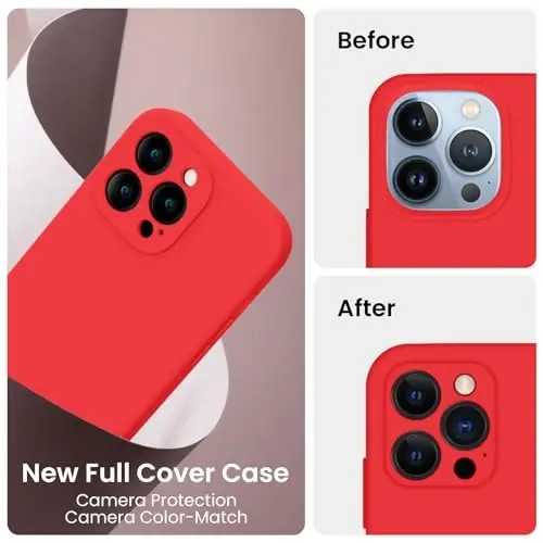FireNova iPhone 13 Pro Max uchun moʻljallangan gʻilof, silikon [Kamera himoyasi] telefon gʻilofi [2 ekran himoyachisi] bilan, ichki qismi yumshoq tirnalishga qarshi mikrofiber qoplamali, 6,7 dyuym, qizil - 3