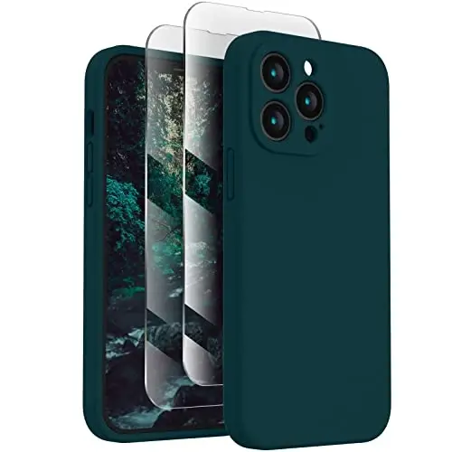 FireNova iPhone 13 Pro Max uchun mo'ljallangan g'ilof, silikon [Kamera himoyasi] Telefon g'ilofi [2 ekran himoyachisi] bilan, ichki qismida yumshoq tirnalishga qarshi mikrofiber astar, 6,7 dyuym, Teal - FIRENOVA