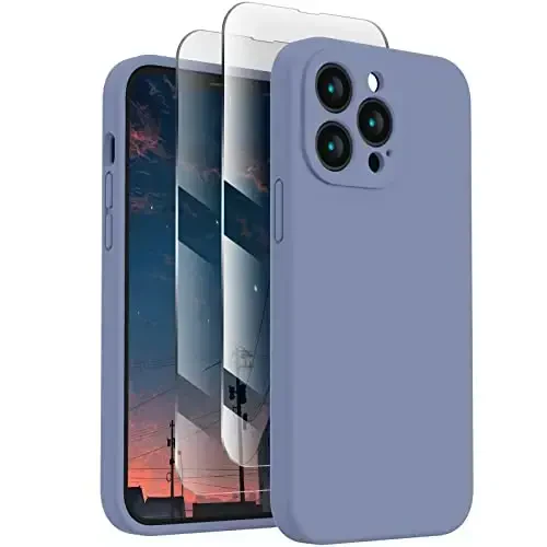 FireNova iPhone 13 Pro uchun mo'ljallangan g'ilof, Silikon yangilangan [Kamera himoyasi] Telefon g'ilofi [2 ekran himoyachisi] bilan, Yumshoq tirnalishga qarshi mikrofiber astar ichida, 6,1 dyuym, Lavanda kulrang - FIRENOVA