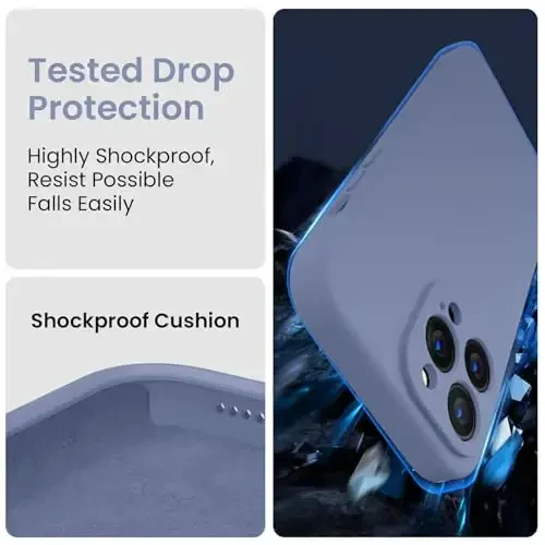 FireNova iPhone 13 Pro uchun mo'ljallangan g'ilof, Silikon yangilangan [Kamera himoyasi] Telefon g'ilofi [2 ekran himoyachisi] bilan, Yumshoq tirnalishga qarshi mikrofiber astar ichida, 6,1 dyuym, Lavanda kulrang - 4