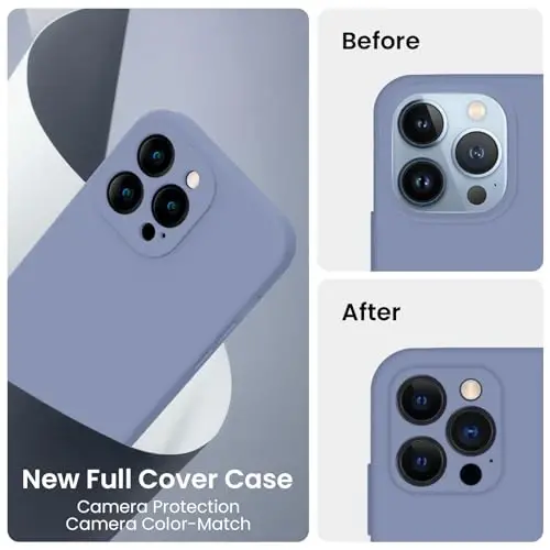 FireNova iPhone 13 Pro uchun mo'ljallangan g'ilof, Silikon yangilangan [Kamera himoyasi] Telefon g'ilofi [2 ekran himoyachisi] bilan, Yumshoq tirnalishga qarshi mikrofiber astar ichida, 6,1 dyuym, Lavanda kulrang - 3