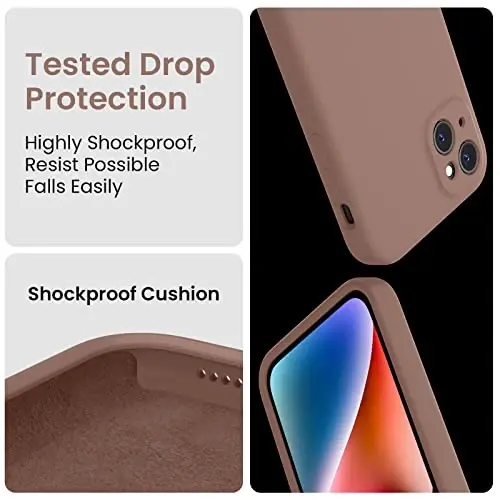 FireNova iPhone 13 uchun mo'ljallangan g'ilof, silikon yangilangan [Kamera himoyasi] Telefon g'ilofi [2 ekran himoyachisi] bilan, ichida yumshoq tirnalishga qarshi mikrofiber qoplamasi, 6,1 dyuym, och jigarrang - 4