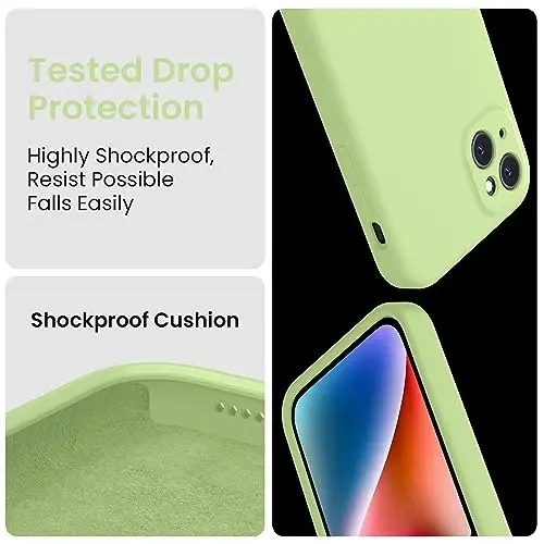 FireNova iPhone 13 uchun mo'ljallangan g'ilof, silikon yangilangan [Kamera himoyasi] Telefon g'ilofi [2 ekran himoyachisi] bilan, ichki qismi yumshoq tirnalishga qarshi mikrofiber astar, 6,1 dyuym, choy yashili - 4