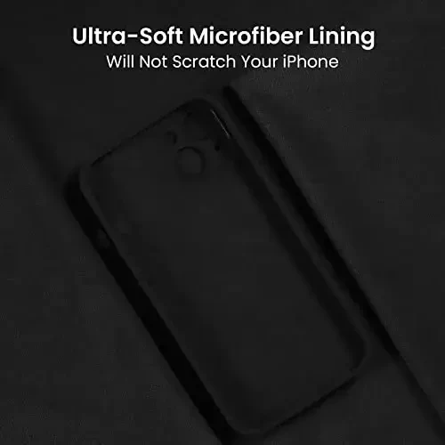 FireNova iPhone 13 uchun mo'ljallangan g'ilof, silikon yangilangan [Kamera himoyasi] Telefon g'ilofi [2 ekran himoyachisi] bilan, ichki qismi yumshoq tirnalishga qarshi mikrofiber qoplamali, 6,1 dyuym, qora - 5