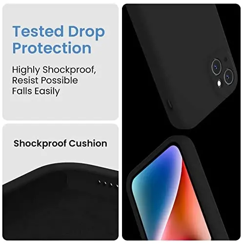 FireNova iPhone 13 uchun mo'ljallangan g'ilof, silikon yangilangan [Kamera himoyasi] Telefon g'ilofi [2 ekran himoyachisi] bilan, ichki qismi yumshoq tirnalishga qarshi mikrofiber qoplamali, 6,1 dyuym, qora - 4