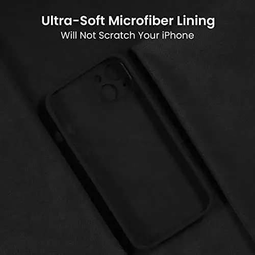 FireNova iPhone 13 uchun mo'ljallangan g'ilof, silikon yangilangan [Kamera himoyasi] Telefon g'ilofi [2 ekran himoyachisi] bilan, ichki qismi yumshoq tirnalishga qarshi mikrofiber qoplamali, 6,1 dyuym, qora - 5