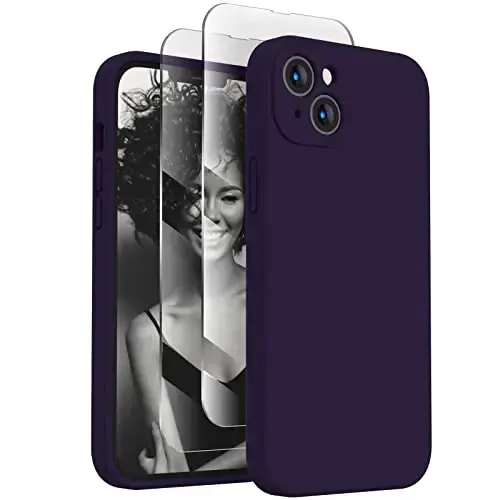 FireNova iPhone 13 uchun mo'ljallangan g'ilof, silikon yangilangan [Kamera himoyasi] Telefon g'ilofi [2 ekran himoyachisi] bilan, ichki yumshoq tirnalishga qarshi mikrofiber astar, 6.1 dyuym, binafsha 