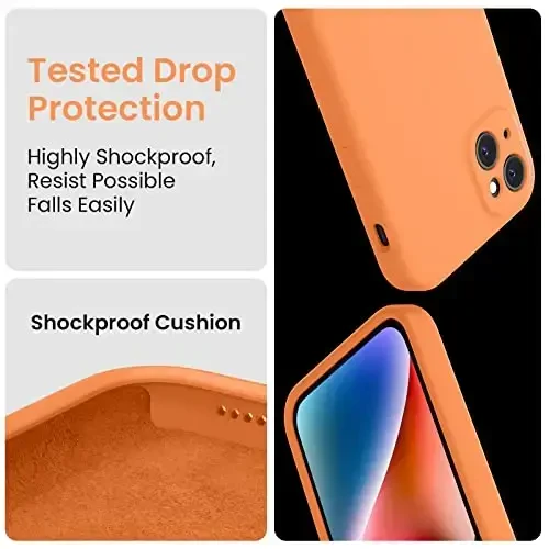 FireNova iPhone 13 uchun moʻljallangan gʻilof, silikon yangilangan [Kamera himoyasi] Telefon gʻilofi [2 ekran himoyachisi] bilan, ichki yumshoq tirnalishga qarshi mikrofiber astar, 6.1 dyuym, Kumquat - 4