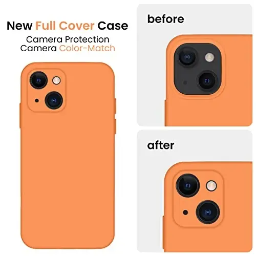 FireNova iPhone 13 uchun moʻljallangan gʻilof, silikon yangilangan [Kamera himoyasi] Telefon gʻilofi [2 ekran himoyachisi] bilan, ichki yumshoq tirnalishga qarshi mikrofiber astar, 6.1 dyuym, Kumquat - 3